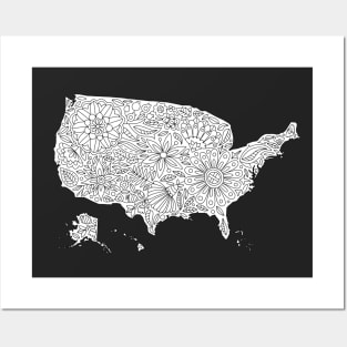 Flowers USA Map, Floral Map of the United States Posters and Art